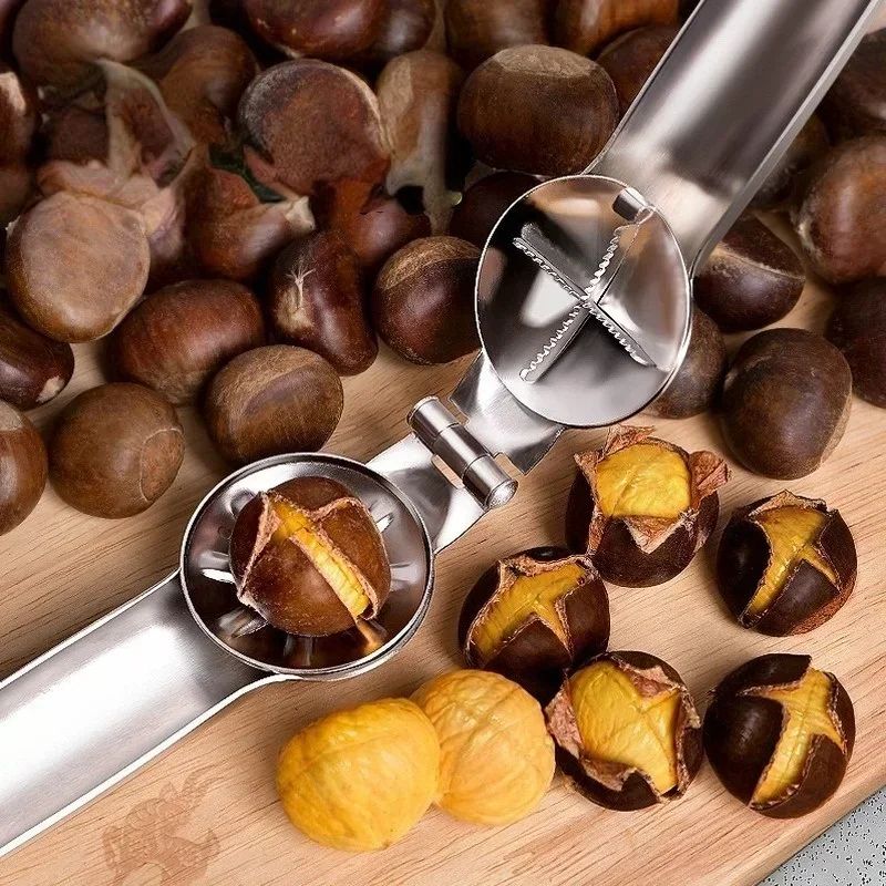 Stainless Steel Chestnut Nutcracker Tool – 2-in-1 Walnut & Chestnut Sheller