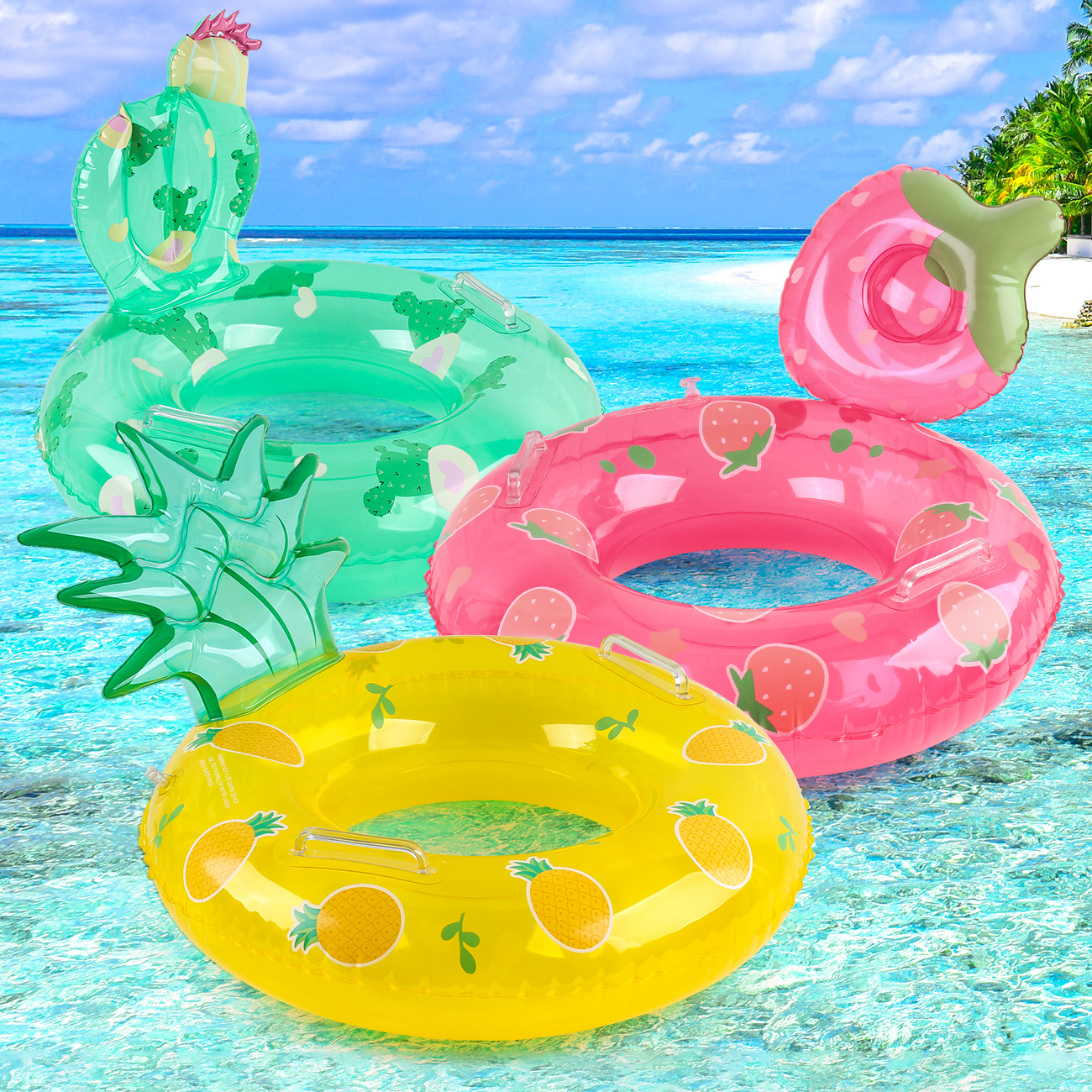 Fruit Pool Float with Handles Adult Inflatable Swim Ring for Summer Pool Parties