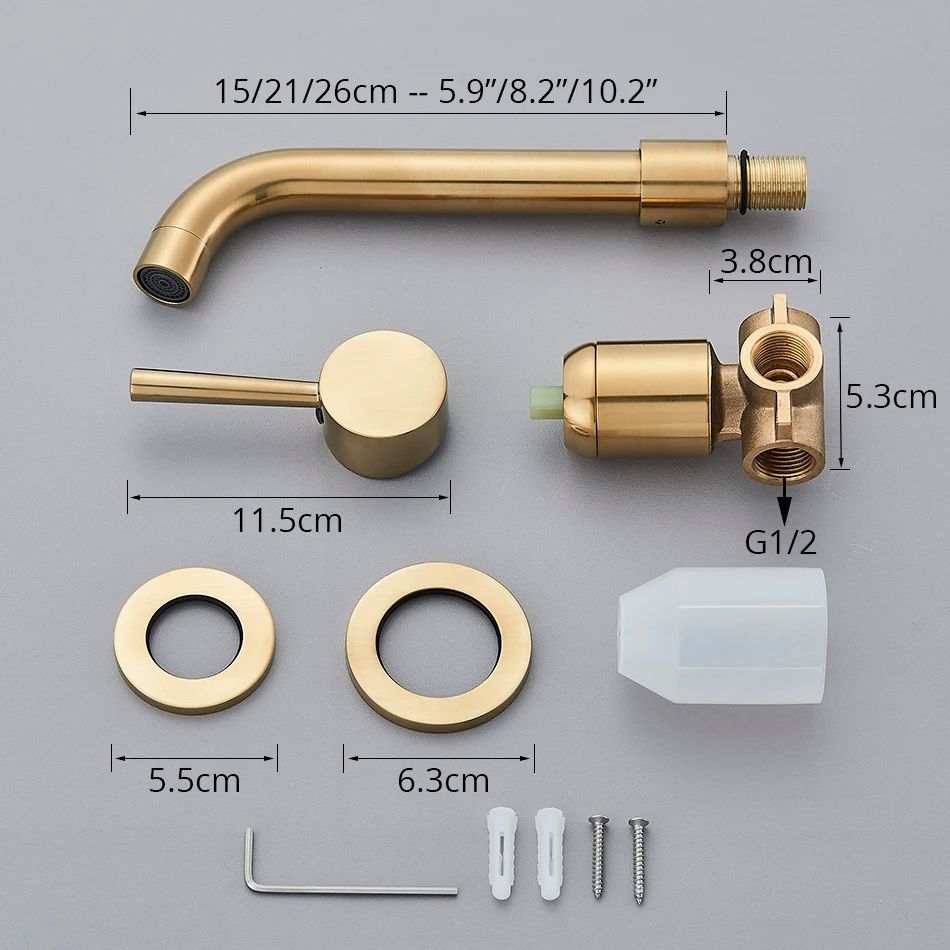 Brushed Gold Wall Mount Bathroom Faucet – Concealed Hot & Cold Basin Mixer Tap