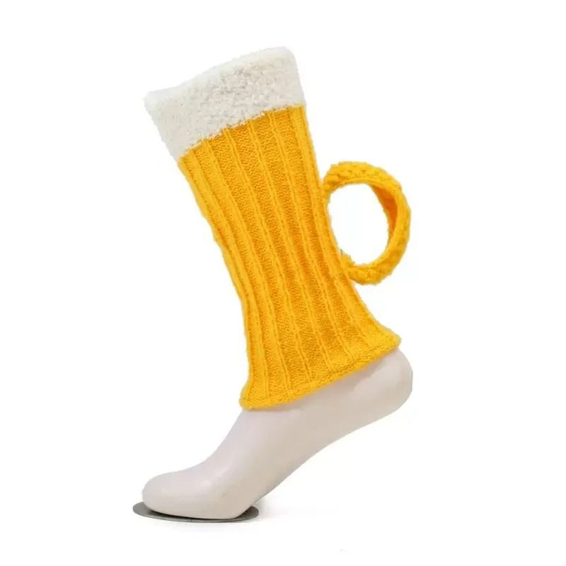 3D Beer Mug Knitted Socks Warm Padded Mid Calf Winter Sleep Socks