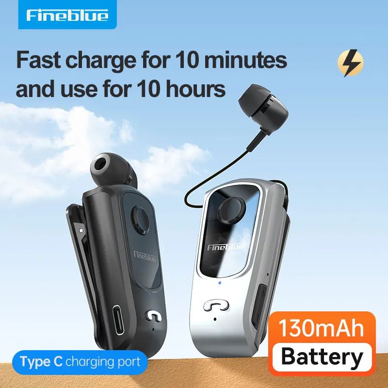 FineBlue F920 Bluetooth 5.3 Retractable Wireless Earbud Headset – Clip-On Sports Earphone with Vibration Call Alert