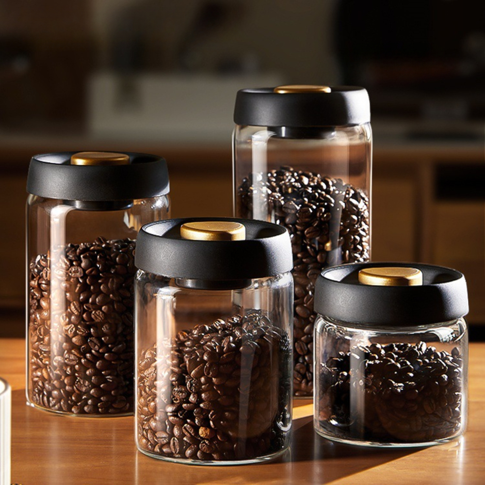 Coffee Beans Vacuum Sealed Tank, Airtight Glass Food Storage Jar for Household Kitchen Moisture-Proof, Air Extraction