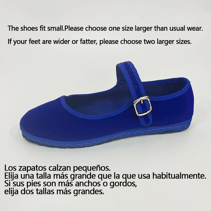 Women Velvet Mary Jane Shoes Hand Stitch Solid Red Flats, Casual Streetwear Cloth Ballet Pumps Loafers