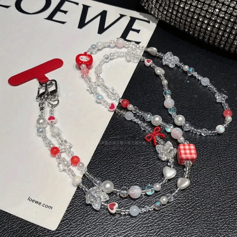 Cute Strawberry Beaded Crossbody Phone Charm Strap
