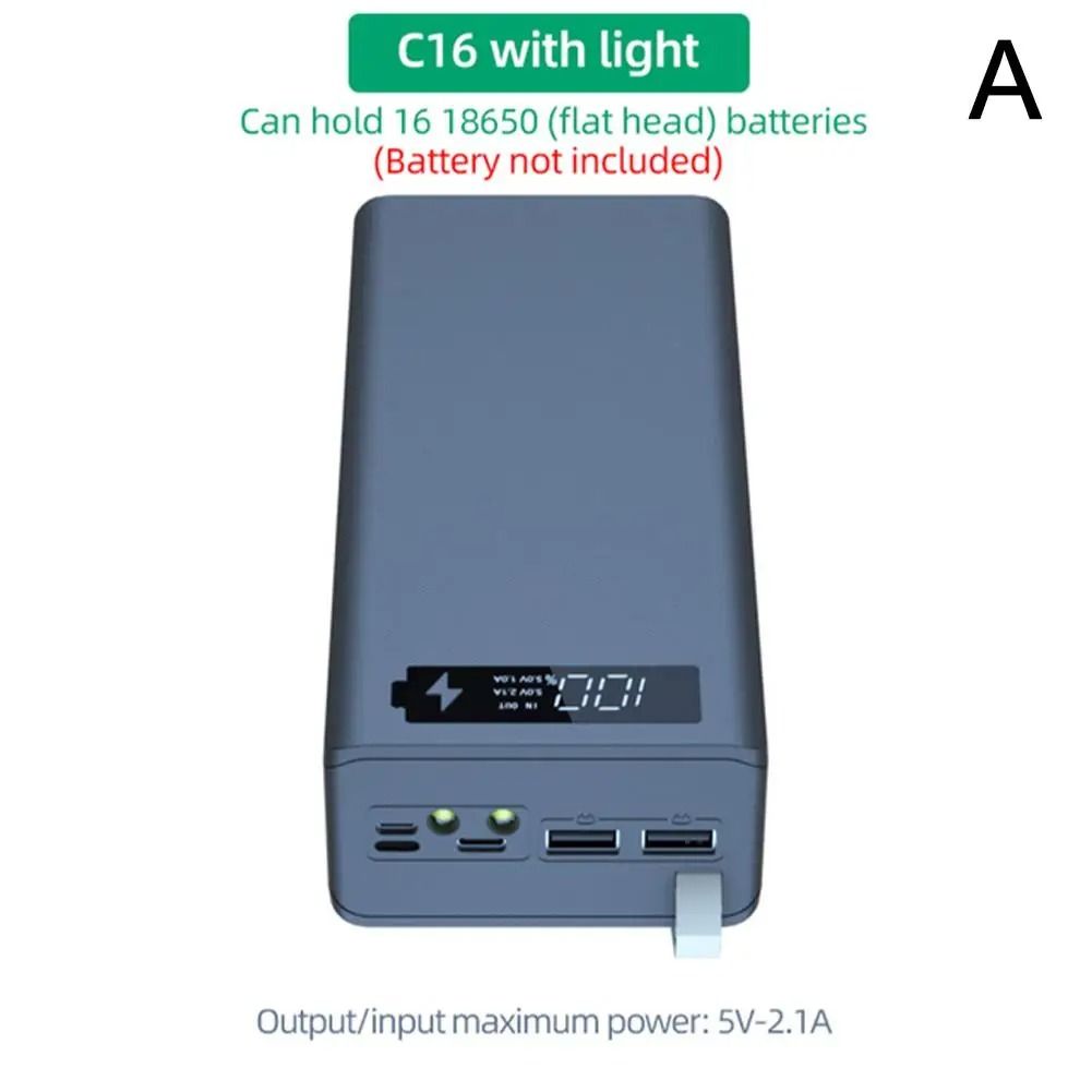 16-Slot 18650 Battery Holder Power Bank Case
