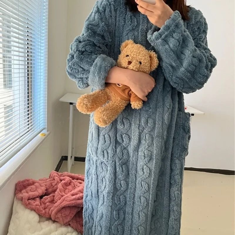 Women's Flannel Winter Pajamas Warm Plush Striped One Piece Sleepwear
