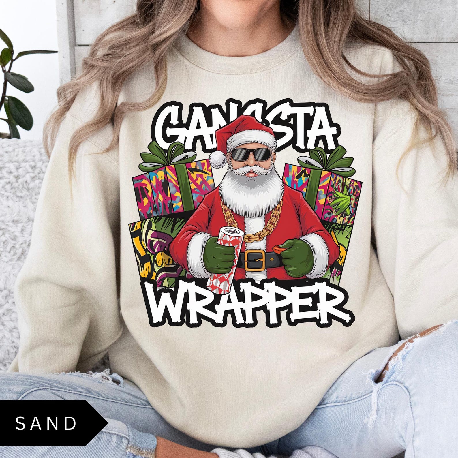 Gangsta Wrapper Sweatshirt Funny Unisex Santa Christmas Shirt