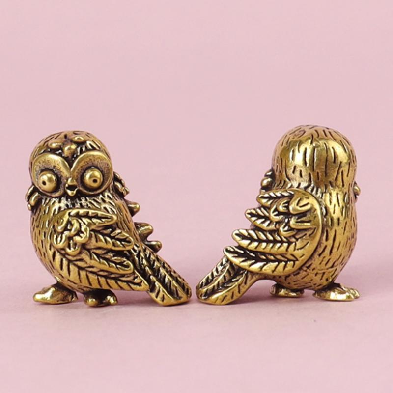 Mini Owl Statue, Retro Bird Animal Figurines, Metal Brass Tea Pet Table Ornament, Home Accessories