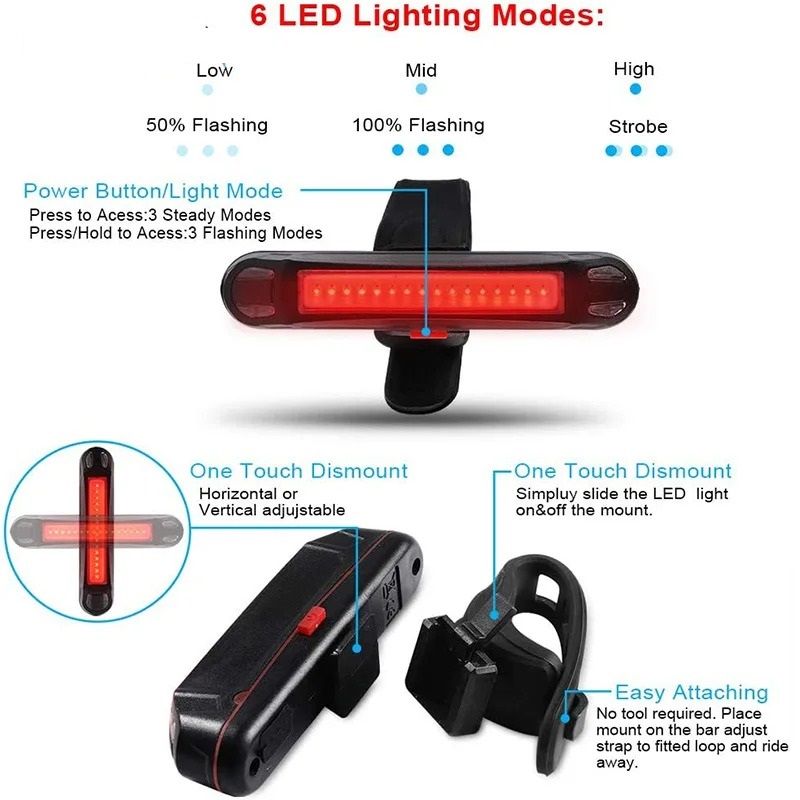 USB Rechargeable Bike Tail Light LED Bicycle Rear Safety Warning Lamp