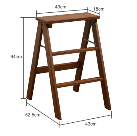 Solid Wood Folding Ladder Chair Thickened Wooden Step Stool and Folding Chair Natural Wood