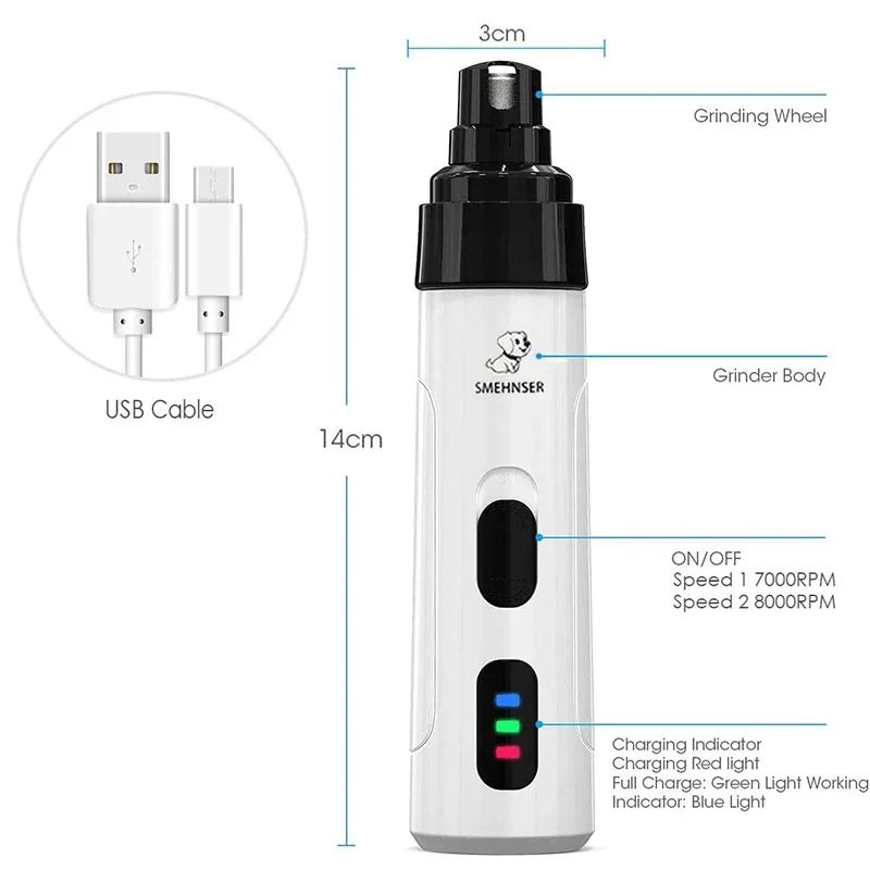 Electric Dog & Cat Nail Grinder – Quiet, Painless Professional Grooming Tool