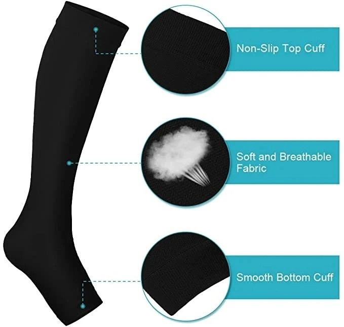 Medical Calf Compression Stockings Knee High Open Toe Pressure Socks