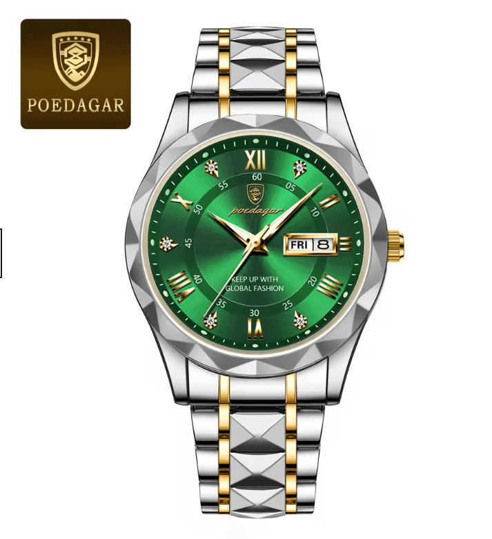 PrestigeTime Luxury Stainless Steel Mens Watch with Luminous Dial and Waterproof Design