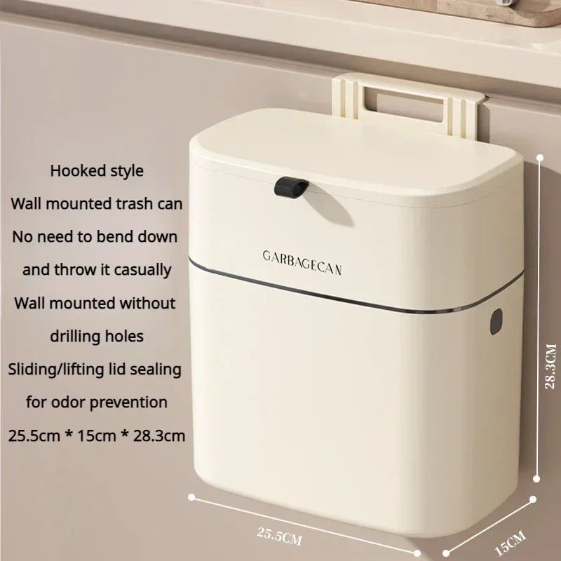 Hanging Press-Top Garbage Bin – Large Capacity Wall-Mounted Bathroom Trash Can with Clamshell Lid