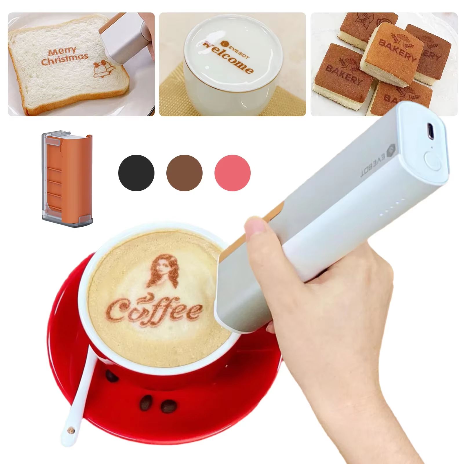 EVEBOT Handheld Food PrintPen Portable Mini Coffee & Dessert Inkjet Printer