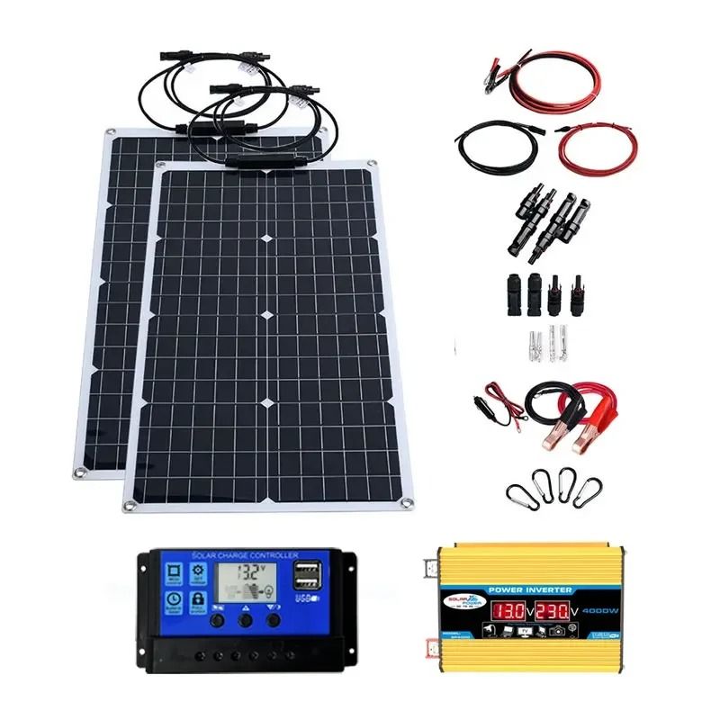 Flexible Solar Panel System with Battery Charger Controller and Inverter Kit
