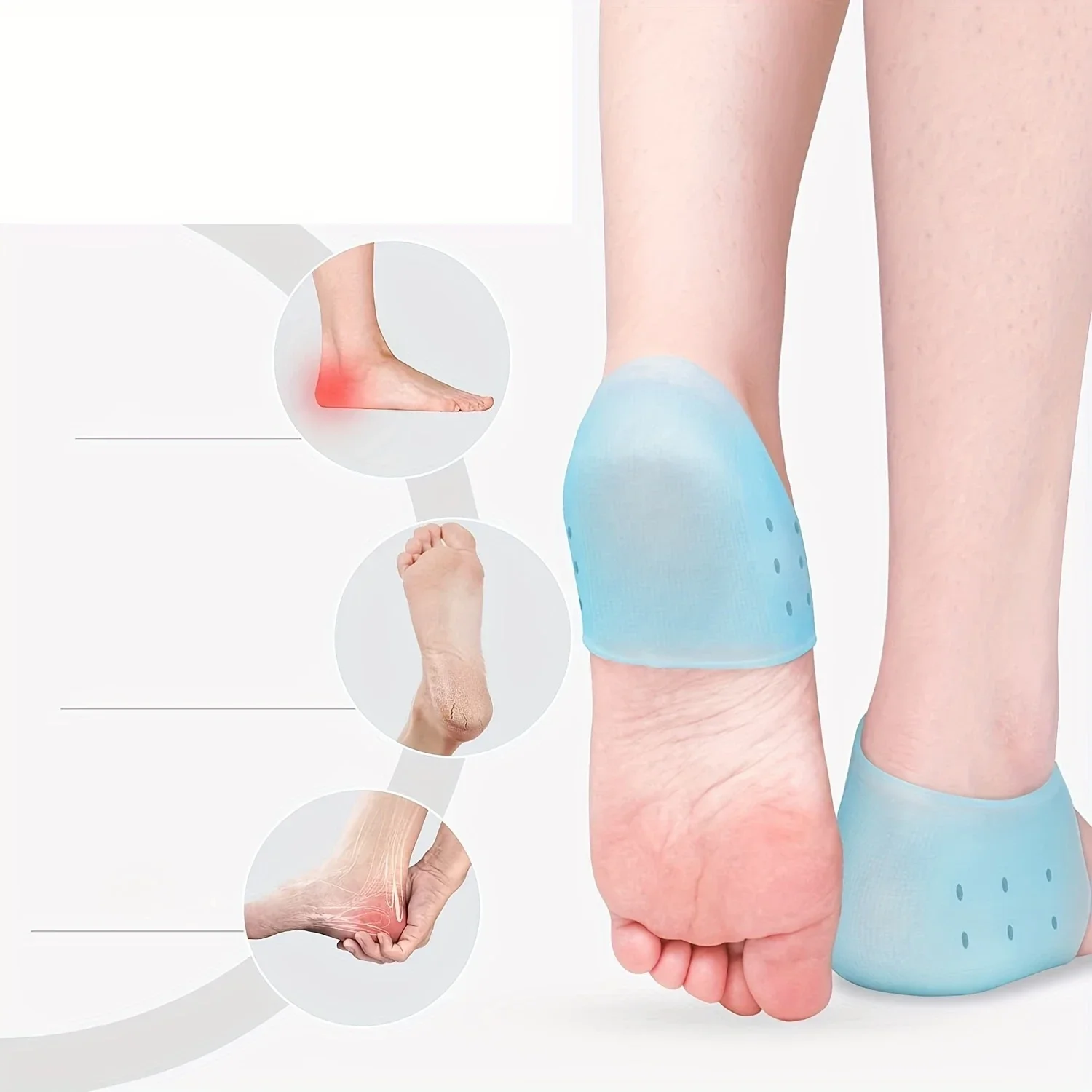 Silicone Heel Protectors for Cracked Heel Repair & Heel Pain Relief Socks