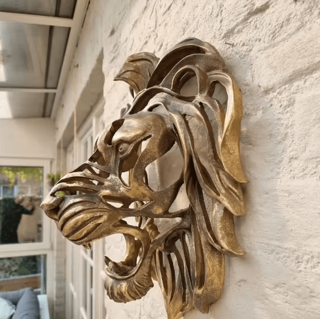 Majestic Gold Lion Head Wall Sculpture – Luxury Resin Statement Decor