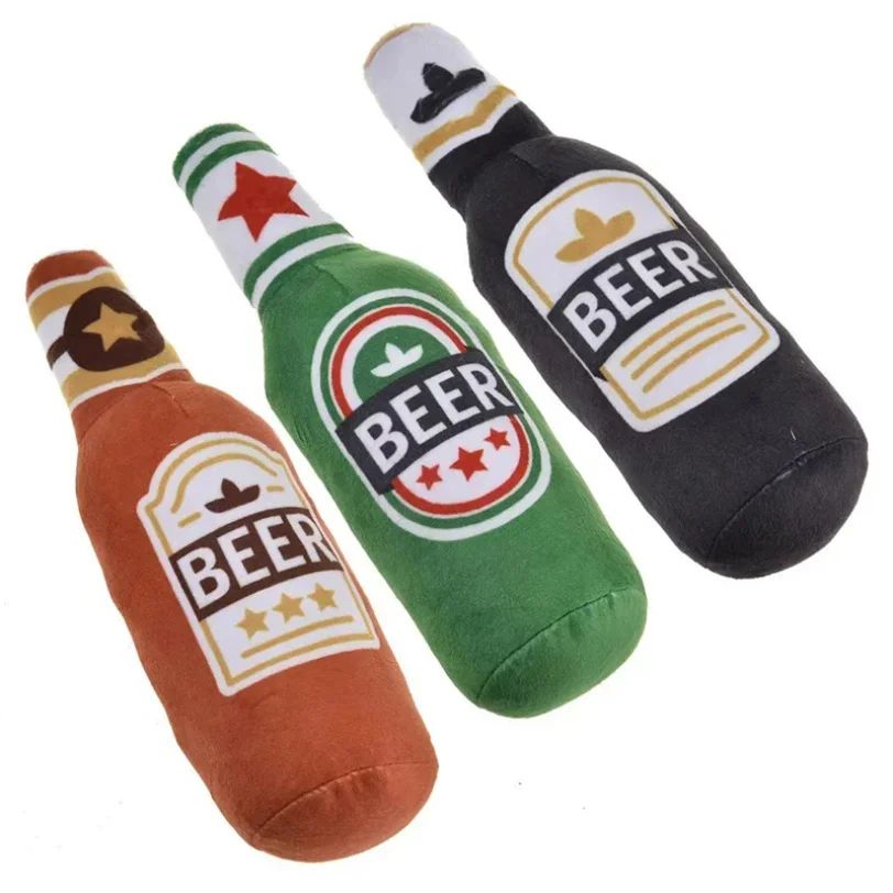Plush Beer Bottle Dog Squeaky Toy