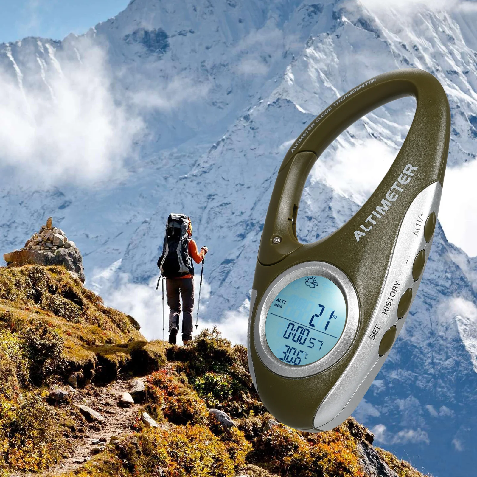 Digital Altimeter Carabiner Outdoor Weather Meter with Thermometer for Hiking Camping Survival