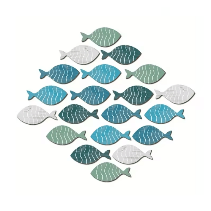 Coastal Wooden Fish Wall Decor Set – 20pcs Nautical Beach Hanging Ornaments
