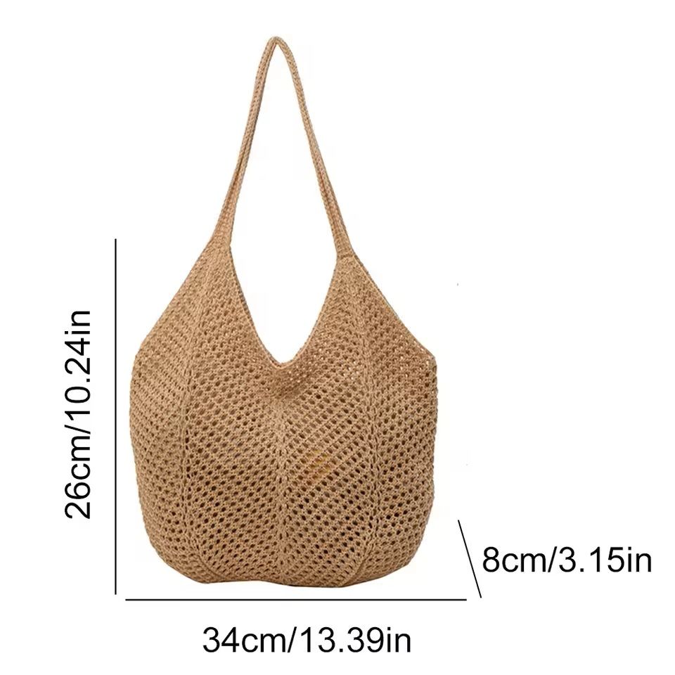 Hollow Woven Shoulder Tote Bag Large Mesh Beach Handbag