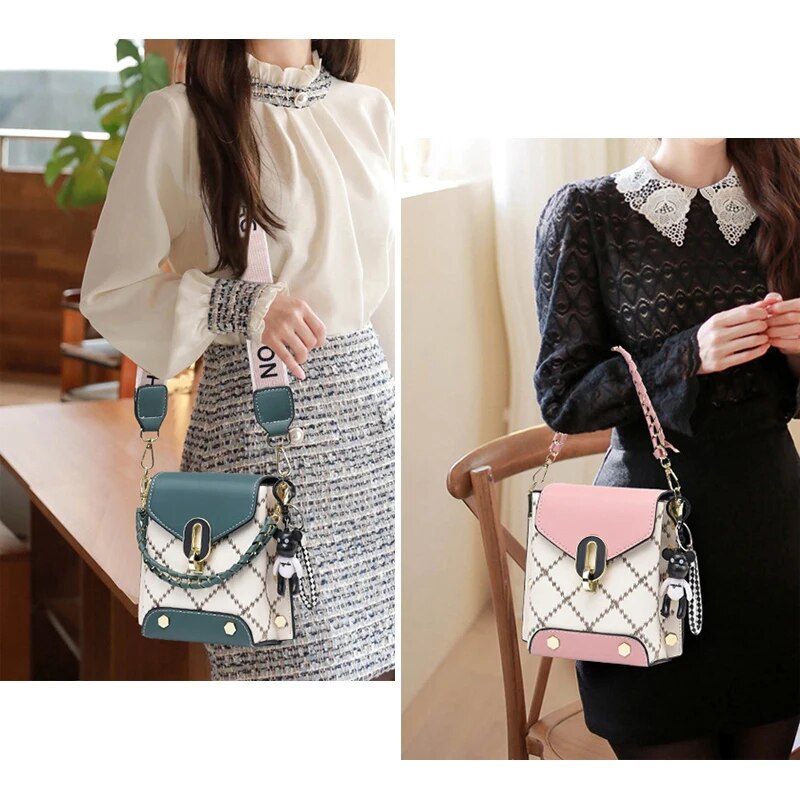 Stylish Womens Leather Crossbody Bag with Diamond Lattice Design Perfect for Commuting & Shopping