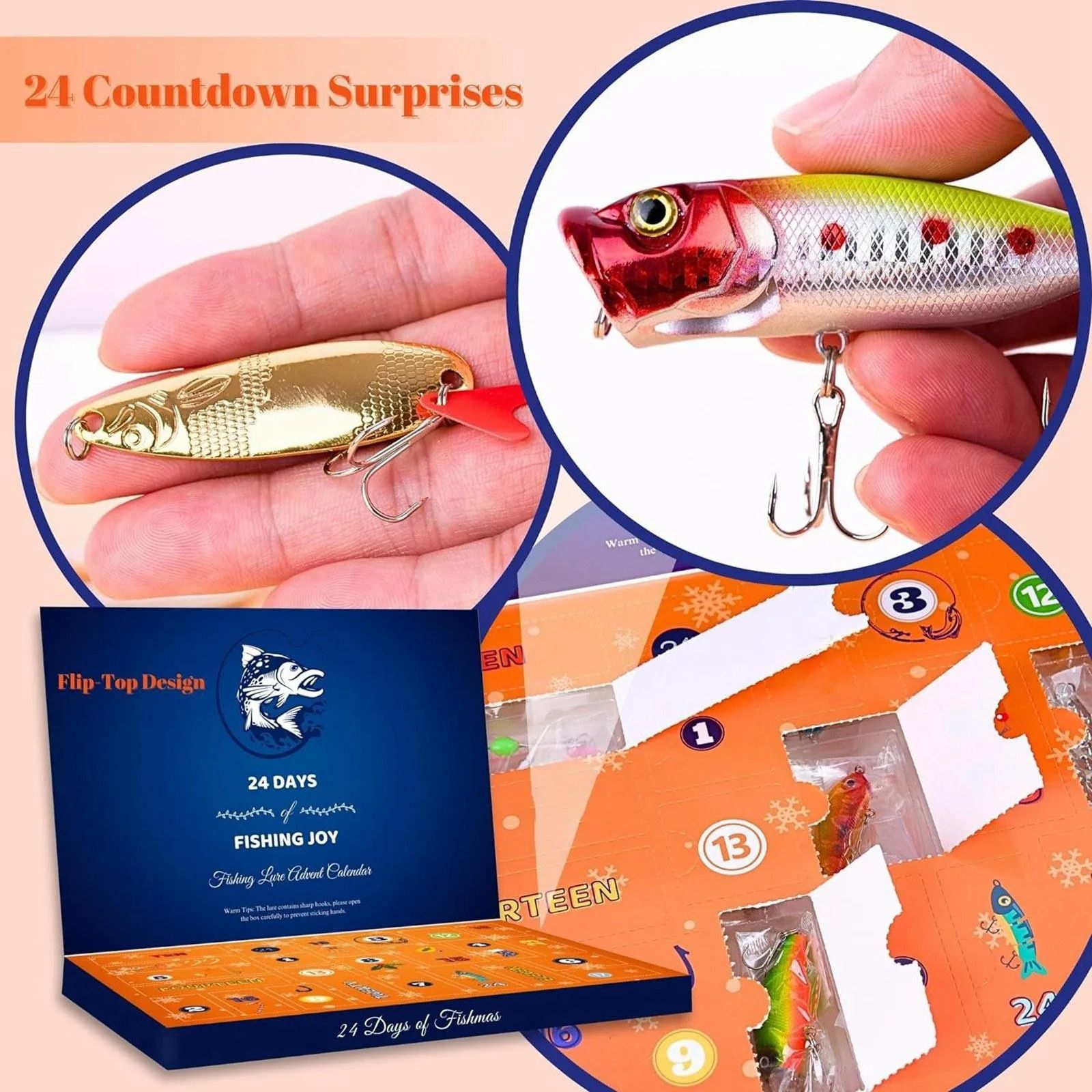 24-Day Fishing Advent Calendar – Christmas Surprise Countdown Set – Professional Fishing Gear Mystery Box