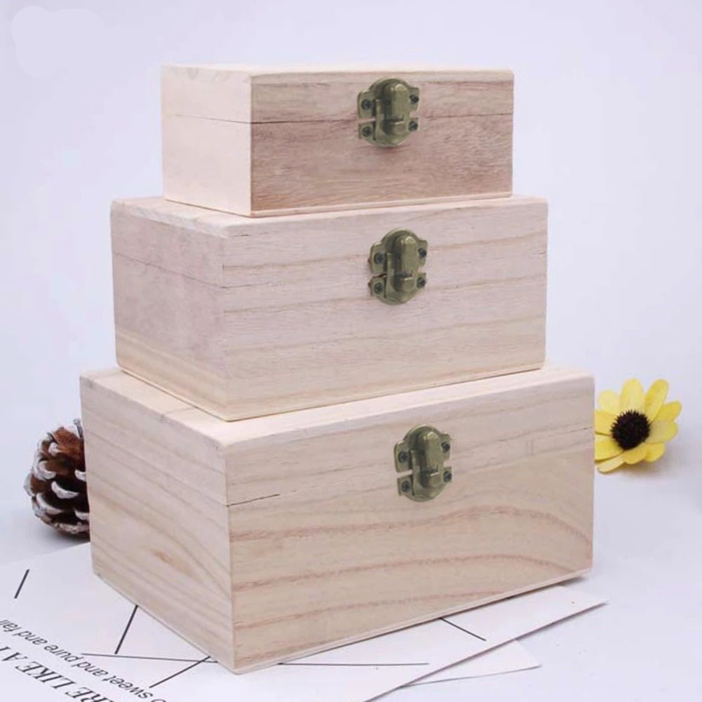 Plain Wooden Storage Box Hinged Craft Gift Box With Latch