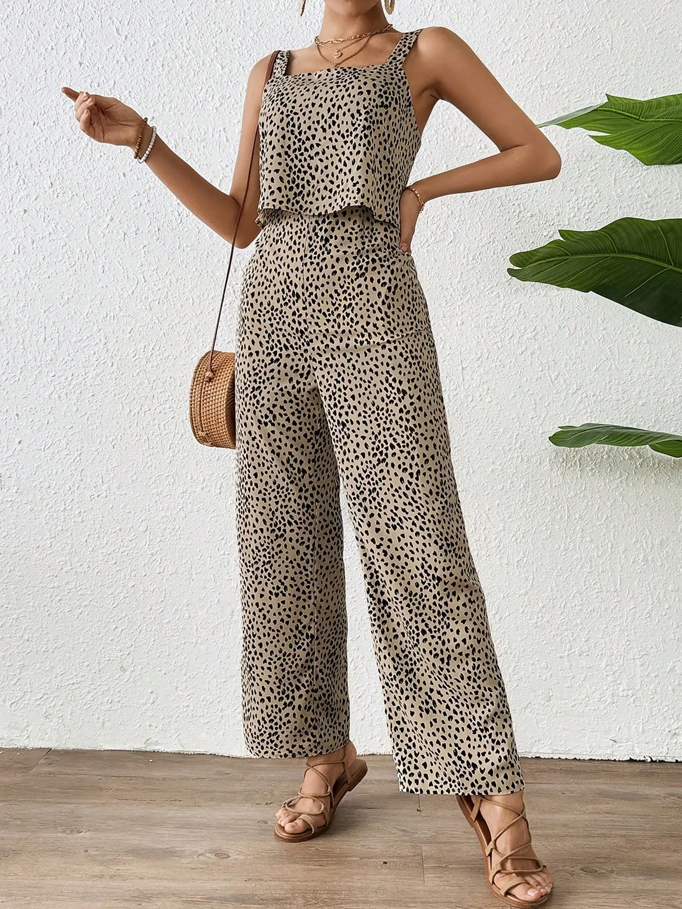 Elegant Casual Womens Romper Edition, Double Strap Printed Romper for Stylish Comfort