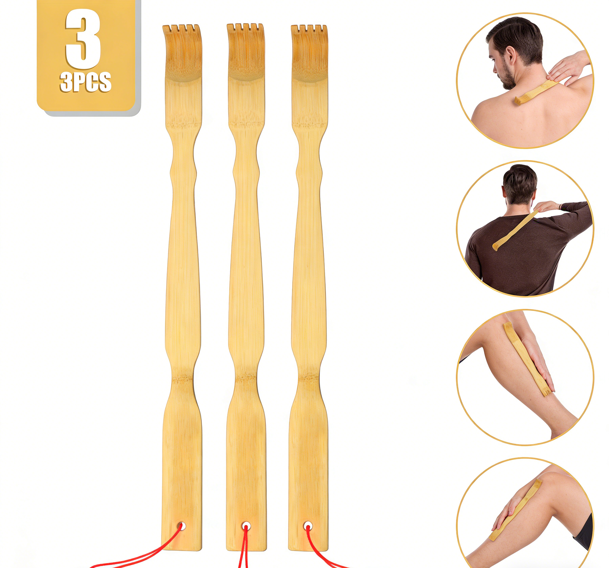 Bamboo Back Scratcher Set Long Handle Itch Relief Tool