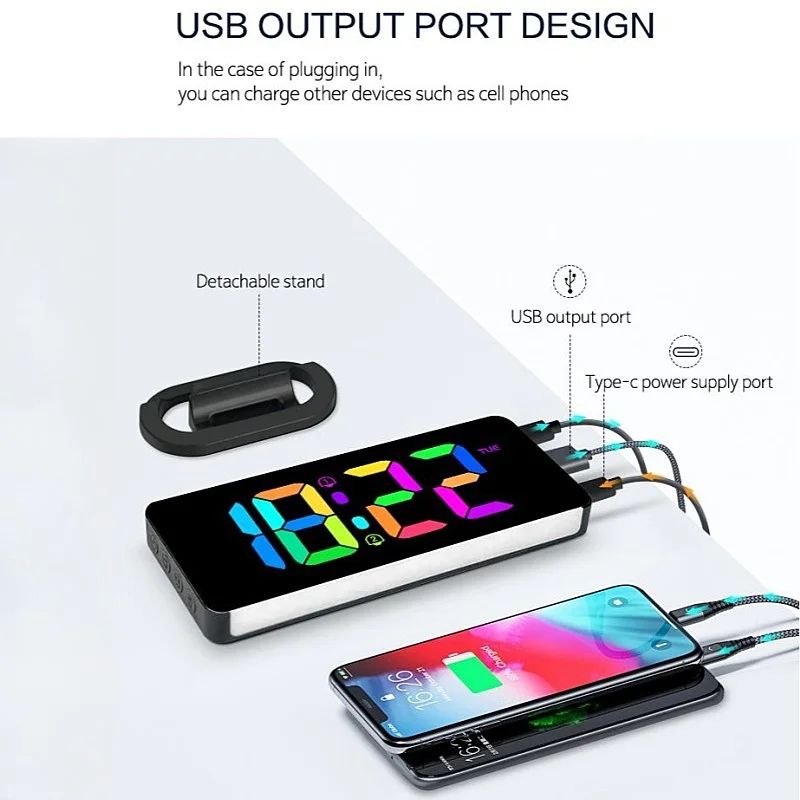 RGB Digital Alarm Clock with Mood Light and USB Charging