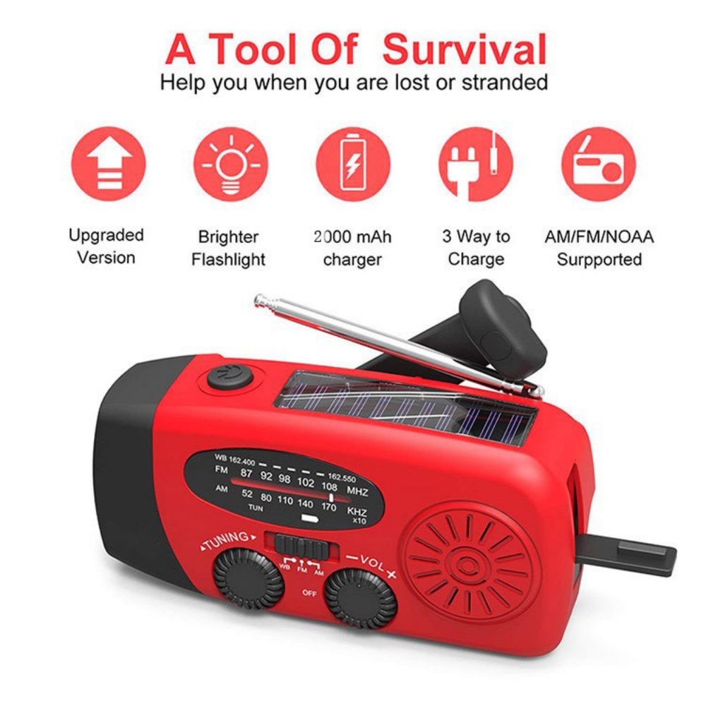 Solar Hand Crank Emergency Weather Radio with Flashlight & Power Bank