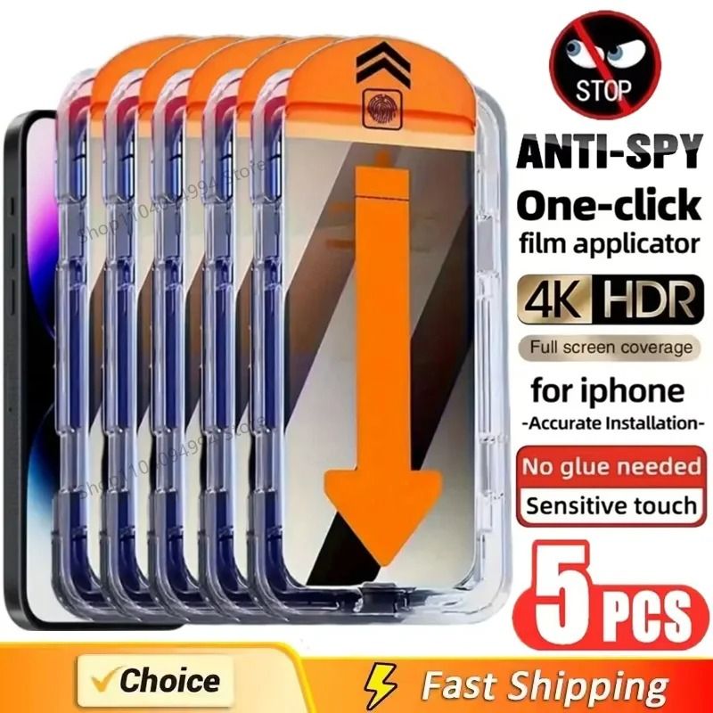 Anti Spy Privacy Screen Protector Glass for iPhone 11 12 13 14 15 16 Pro Max Plus and Mini 5 Pack