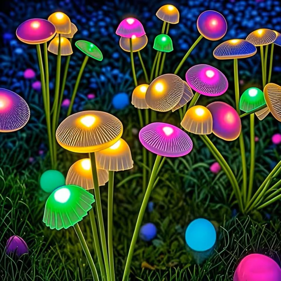 Solar Mushroom Garden Lights Dual Mode LED Waterproof Yard Pathway Jellyfish Decor