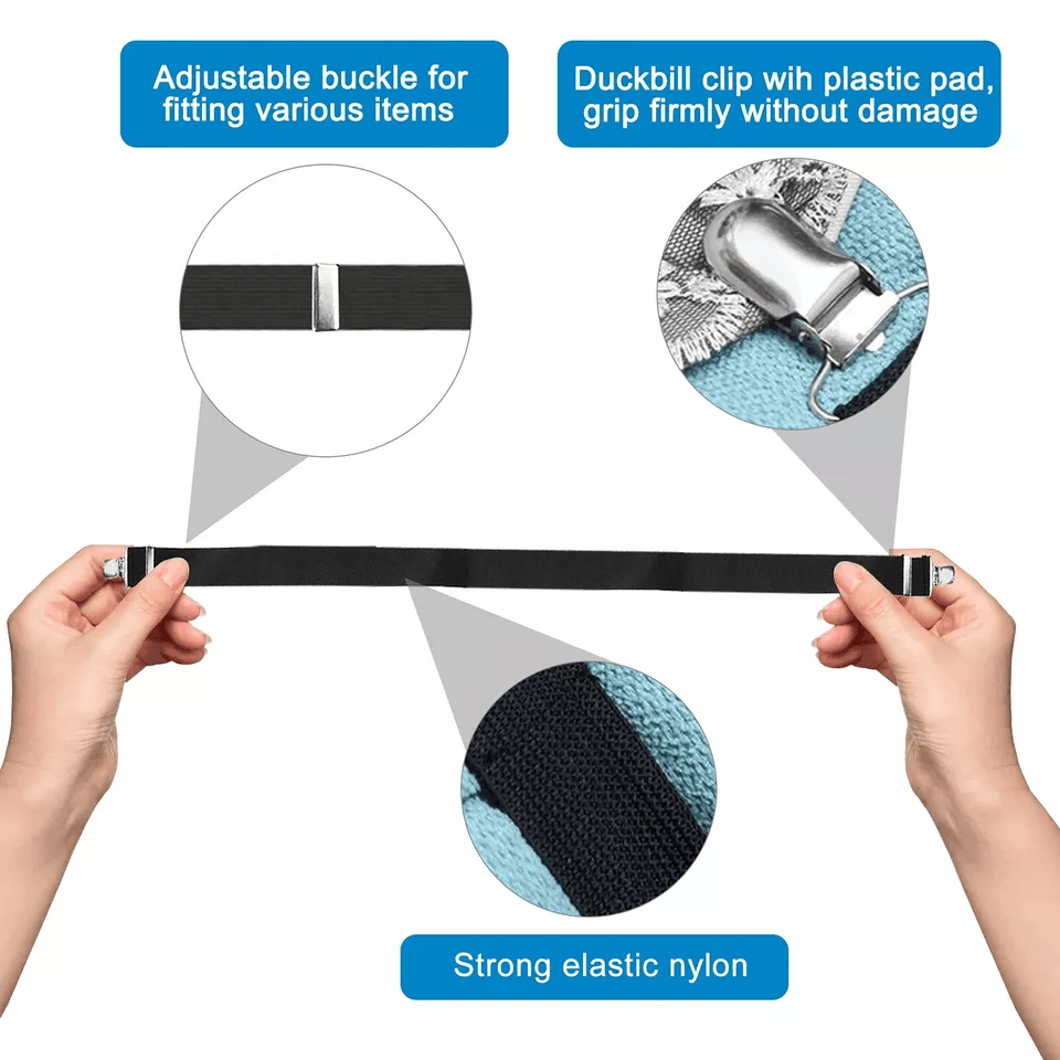Adjustable Bed Fitted Sheet Straps Suspenders Belt with Gripper Fastener Clips, Heavy-Duty Elastic Mattress Holders