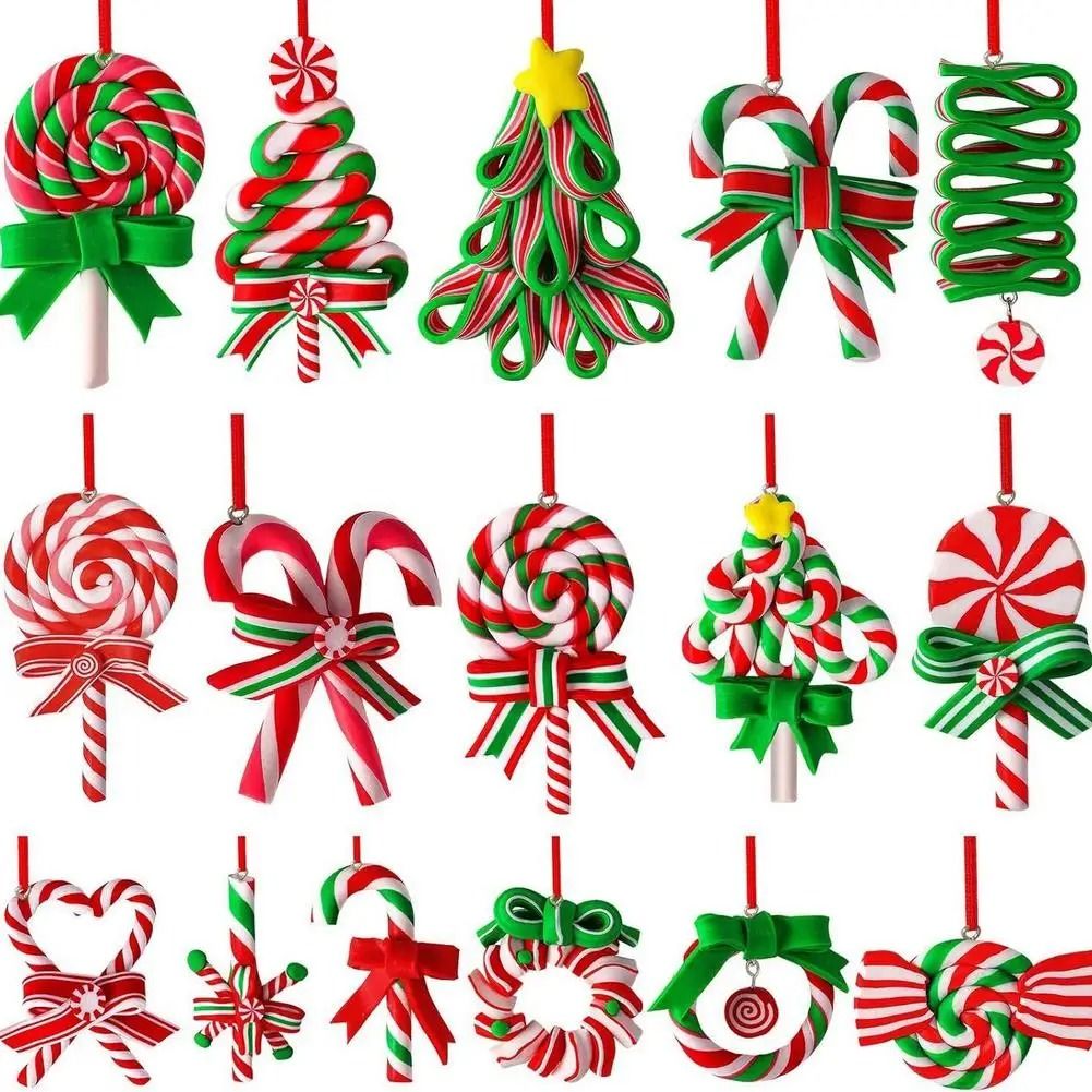 Wooden Candy Cane Christmas Tree Pendant Holiday Decoration