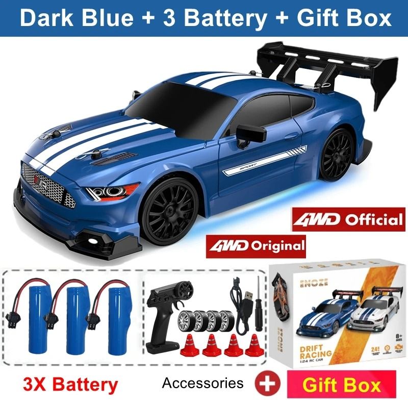 4WD RC Drift Car with LED Lights Rechargeable Remote Control Racing Toy