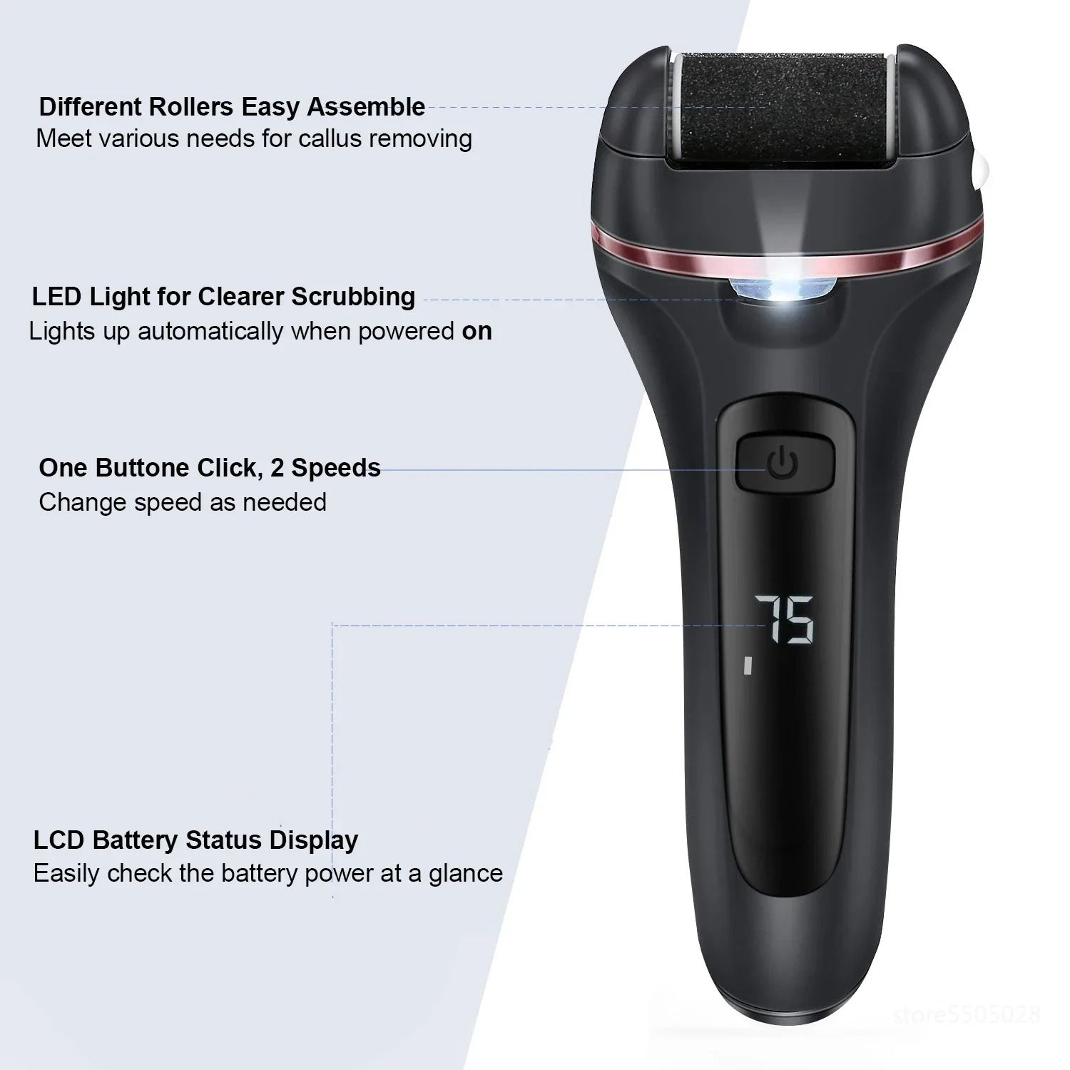Electric Callus Remover Rechargeable Foot File Grinder Pedicure Machine with 3 Quartz Heads