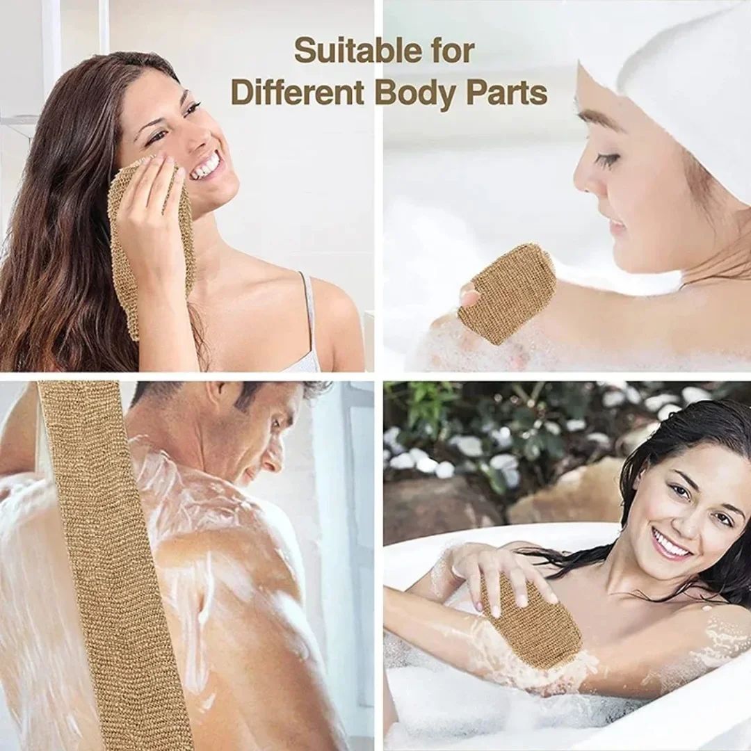 Hemp Back Scrubber Exfoliating Bath Strap Natural Jute Shower Body Cleaning Set