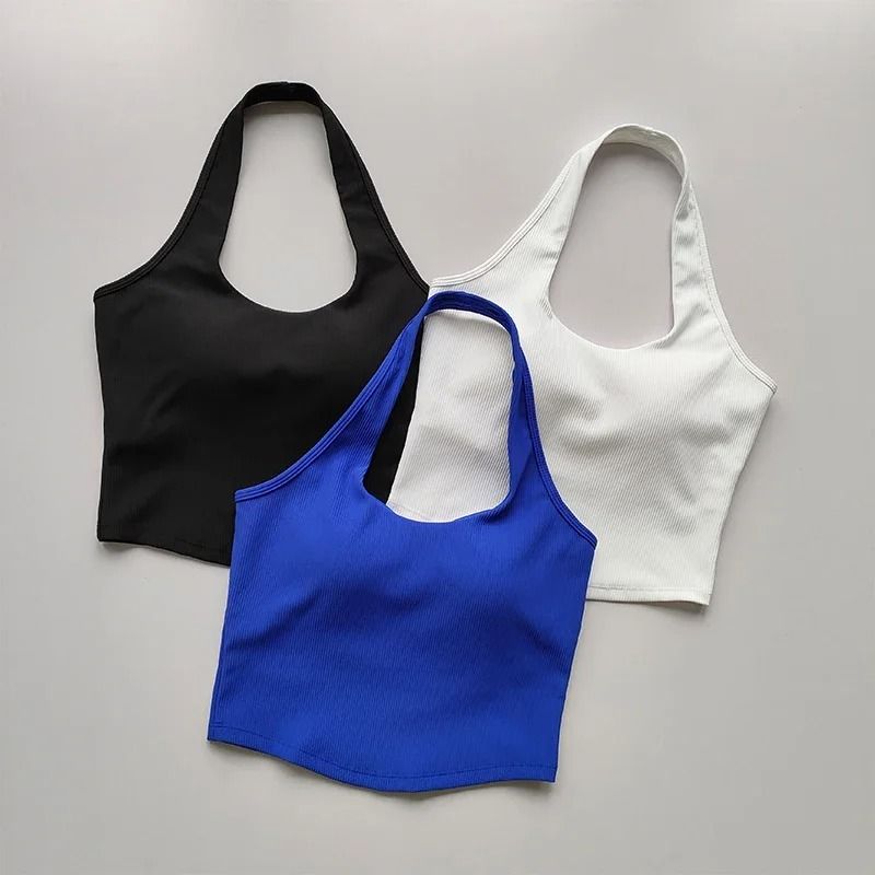 Womens Shockproof Running Sports Bra Halter Neck Fitness Tank Sports Bra High Support Workout Top