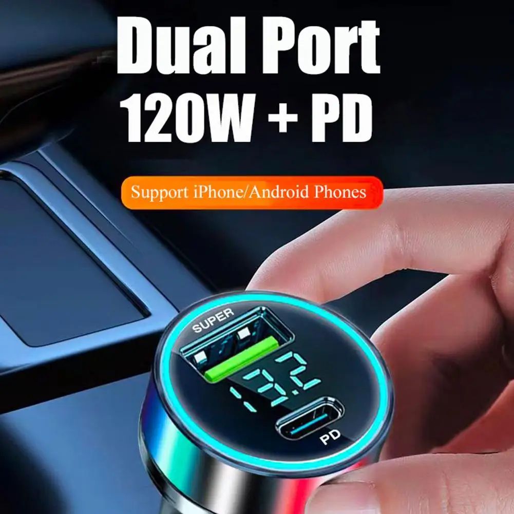 120W USB-C car charger with Dual Ports for Fast In-Car Charging
