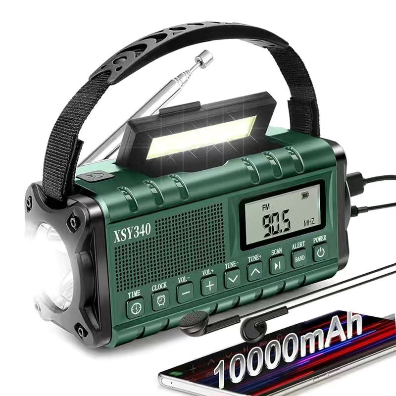 Waterproof Solar Hand Crank Emergency Radio with Power Bank and Flashlight