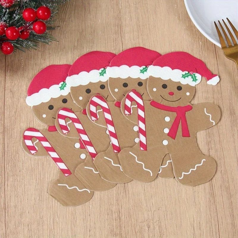 Gingerbread Shaped Paper Napkins – 20pcs Brown Disposable Christmas Holiday Tissue Napkins for Festive Parties & New Yea