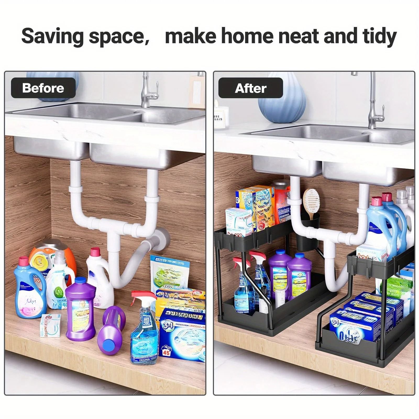 Nexus Tiered Glide | Multi-Layer Pull-Out Kitchen & Bathroom Sink Organizer
