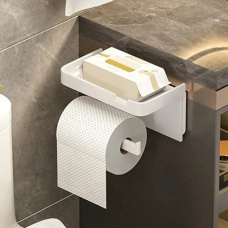 Wall Mounted Toilet Paper Holder with Shelf Bathroom Storage Rack Organizer
