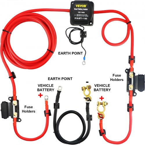 12V 140AMP Automatic Dual Battery Isolator Kit with 6mtr Cables, Voltage Sense Relay (VSR) for RV, Marine, Truck