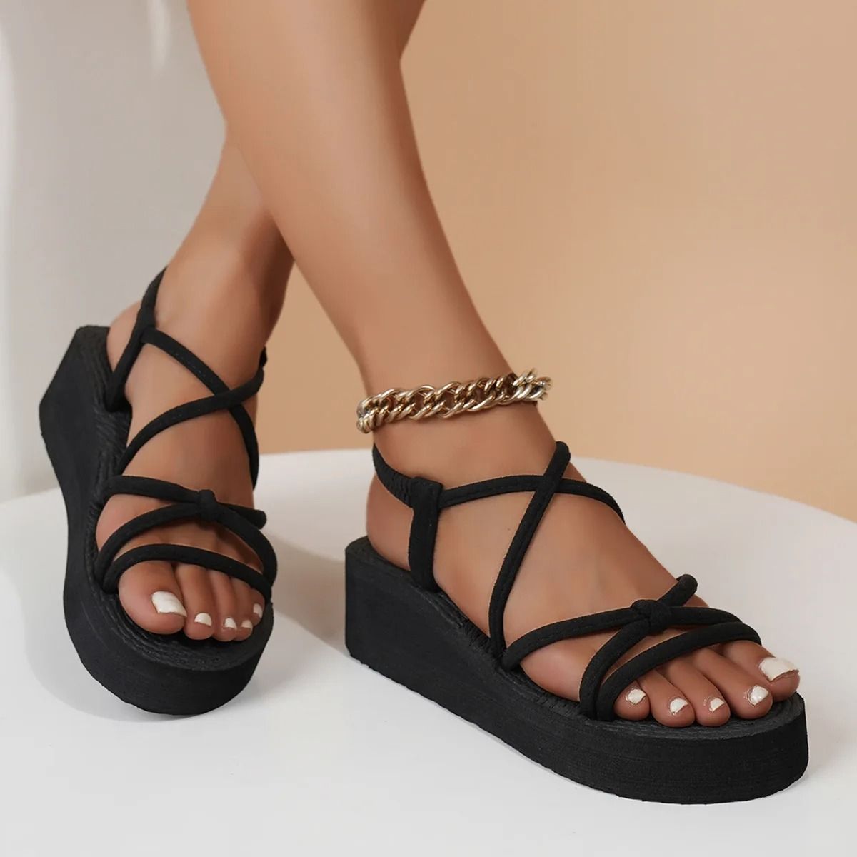Womens Summer Wedge Sandals With Elastic Strap And Lightweight Sole