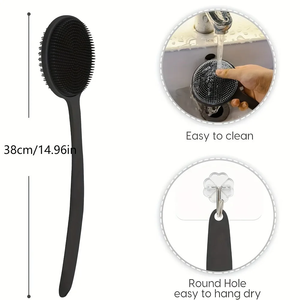 Shower Back Scrubber Brush with Silicone, Deep Cleansing & Exfoliating Massage, Long Handle