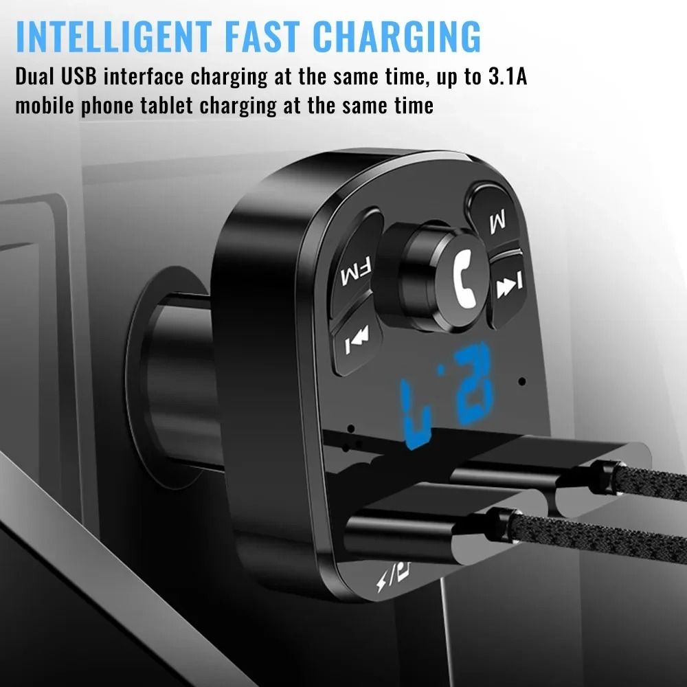 Bluetooth FM Transmitter Car Charger with Dual USB Fast Charging and MP3 Player